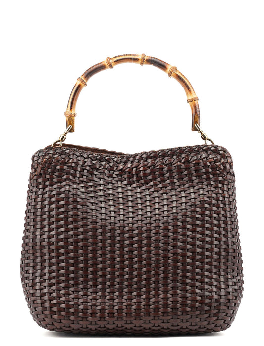 1996 Brown Woven Bamboo Shoulder Bag