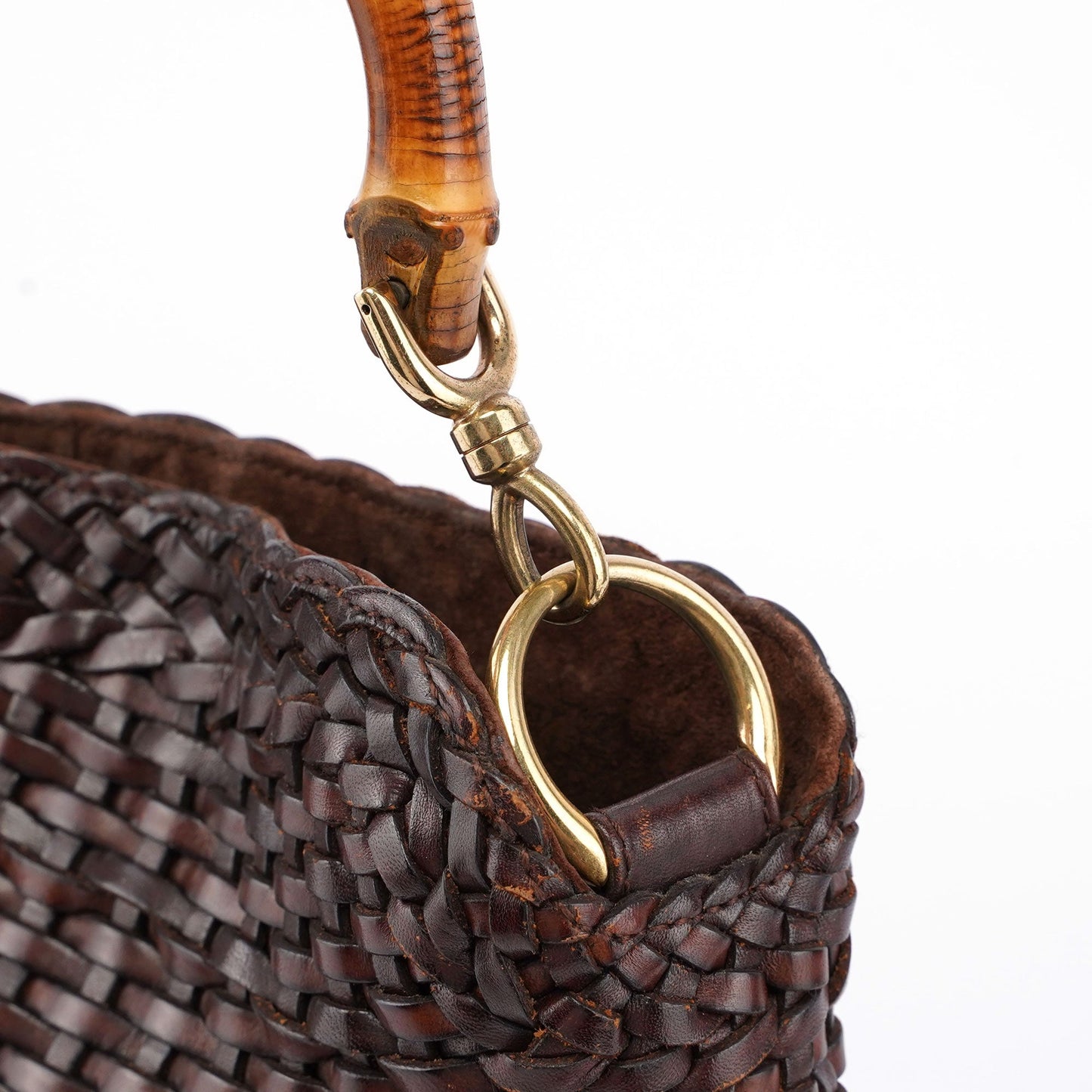 1996 Brown Woven Bamboo Shoulder Bag