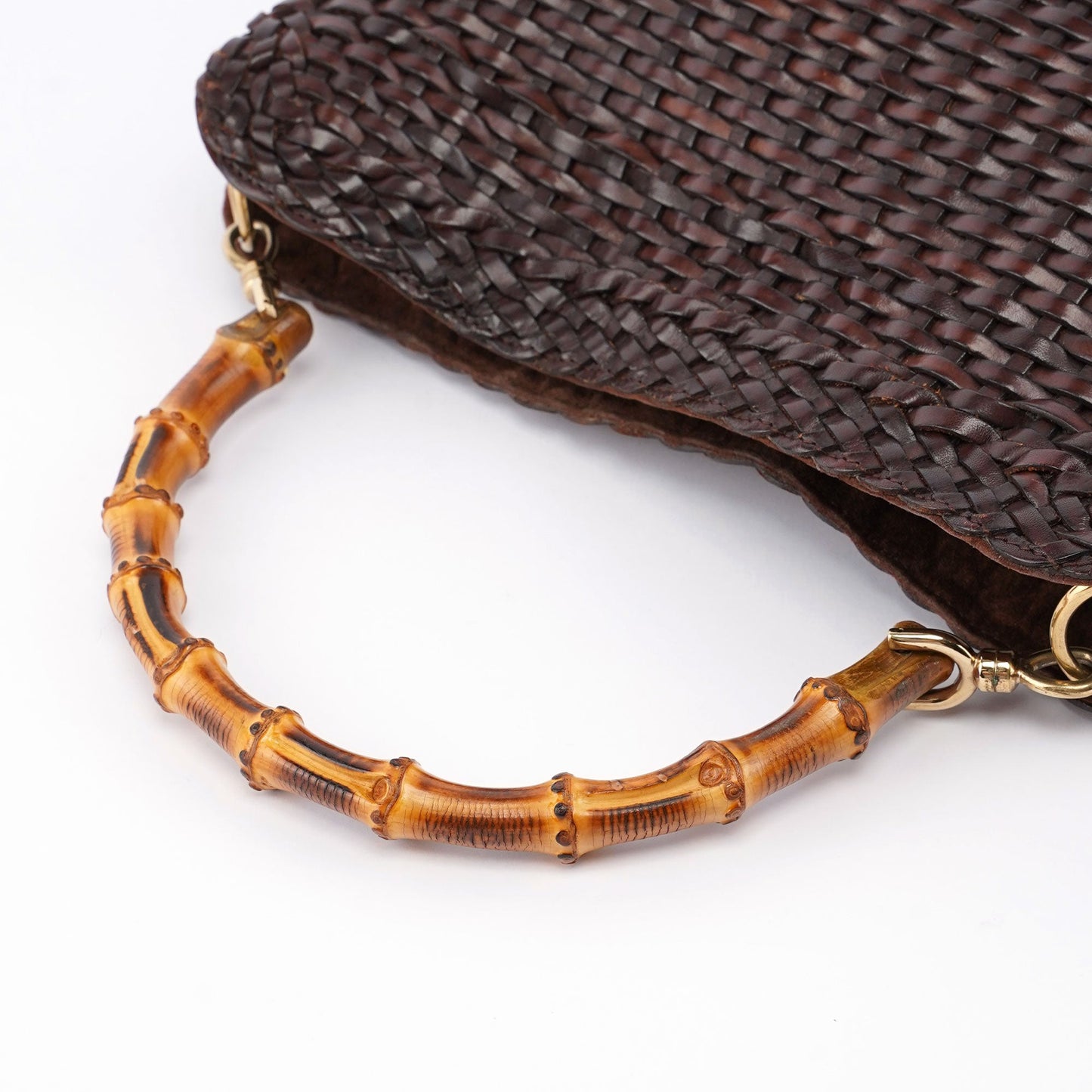 1996 Brown Woven Bamboo Shoulder Bag