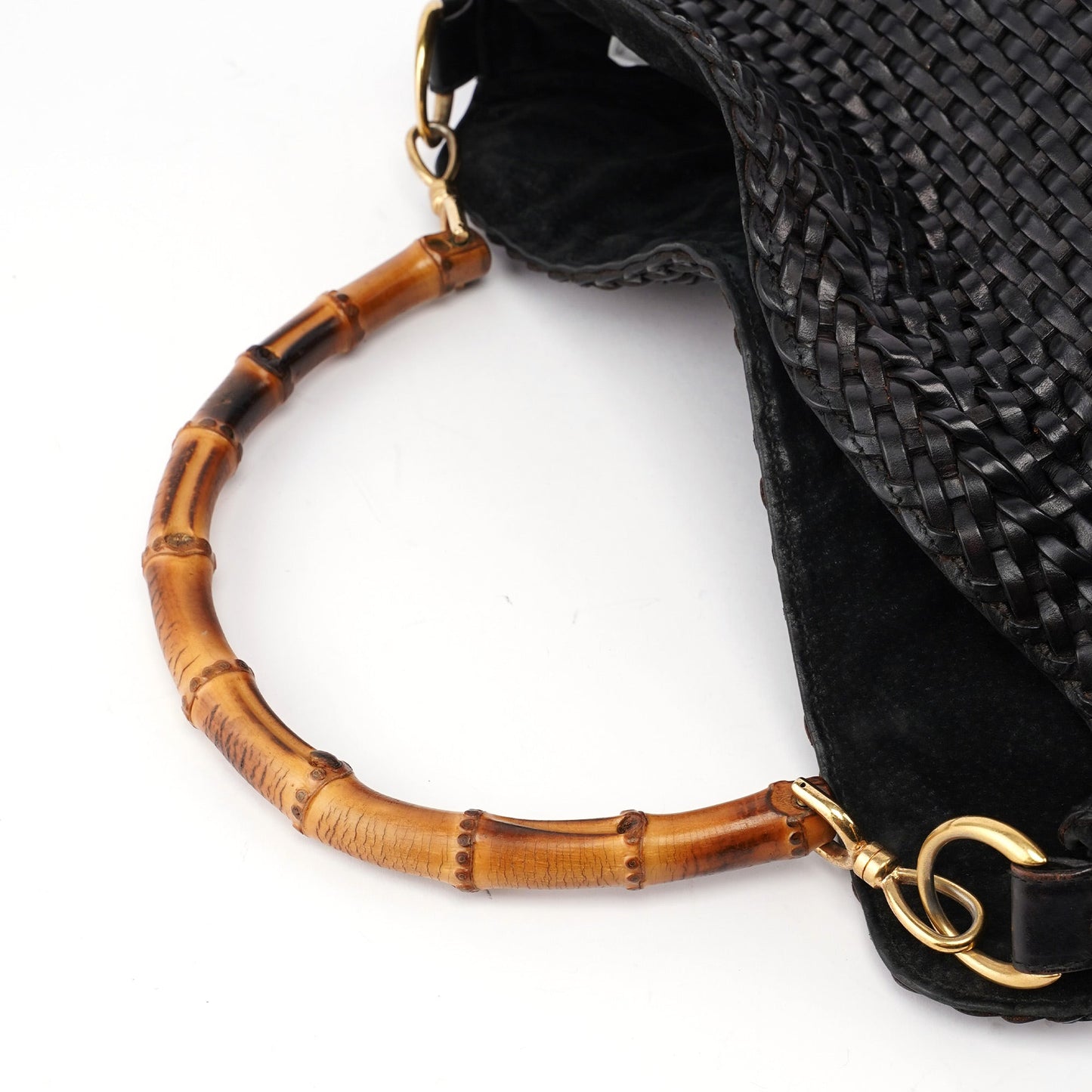 1996 Brown Woven Bamboo Shoulder Bag