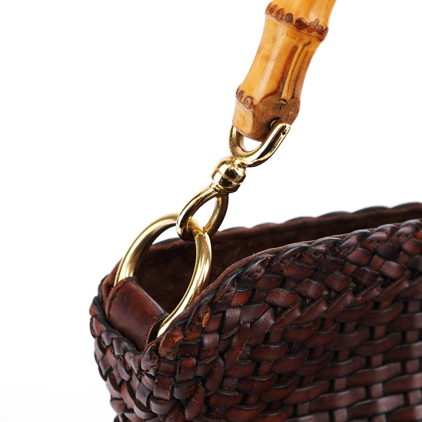 1996 Brown Woven Bamboo Shoulder Bag