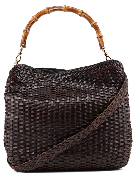 1996 Brown Woven Bamboo Shoulder Bag