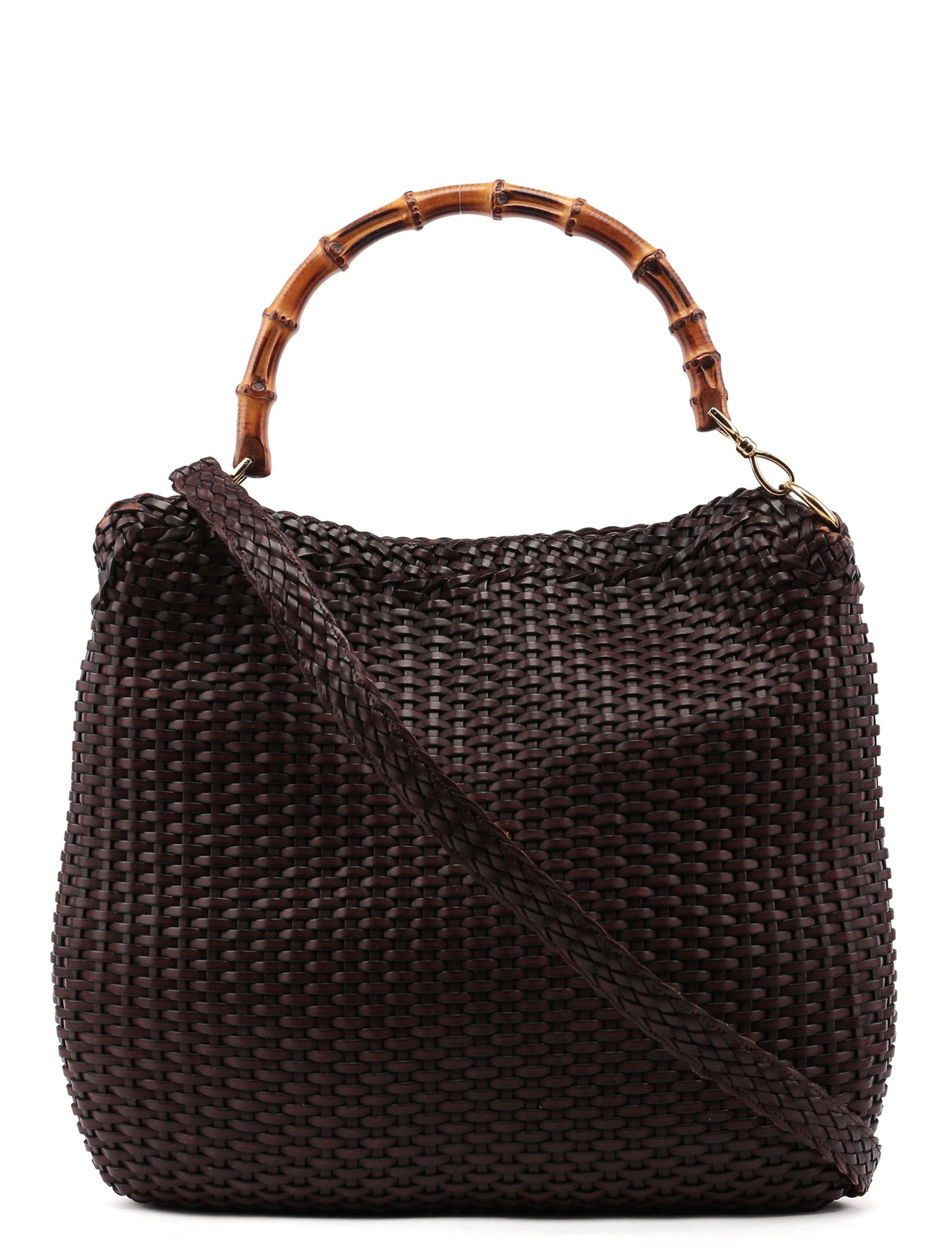 1996 Large Brown Woven Bamboo 2-Way Bag