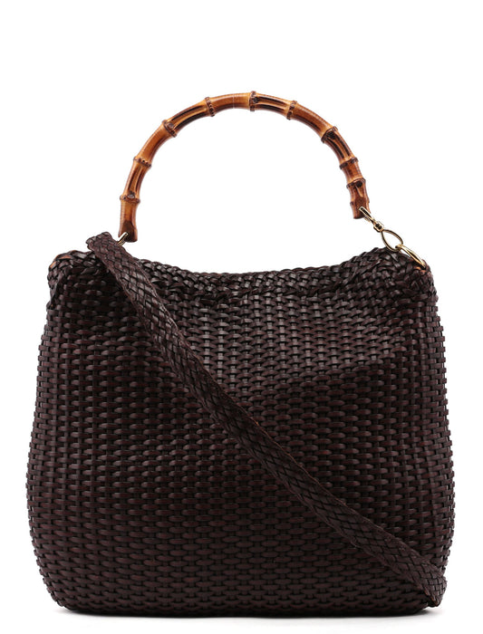 1996 Large Brown Woven Bamboo 2-Way Bag