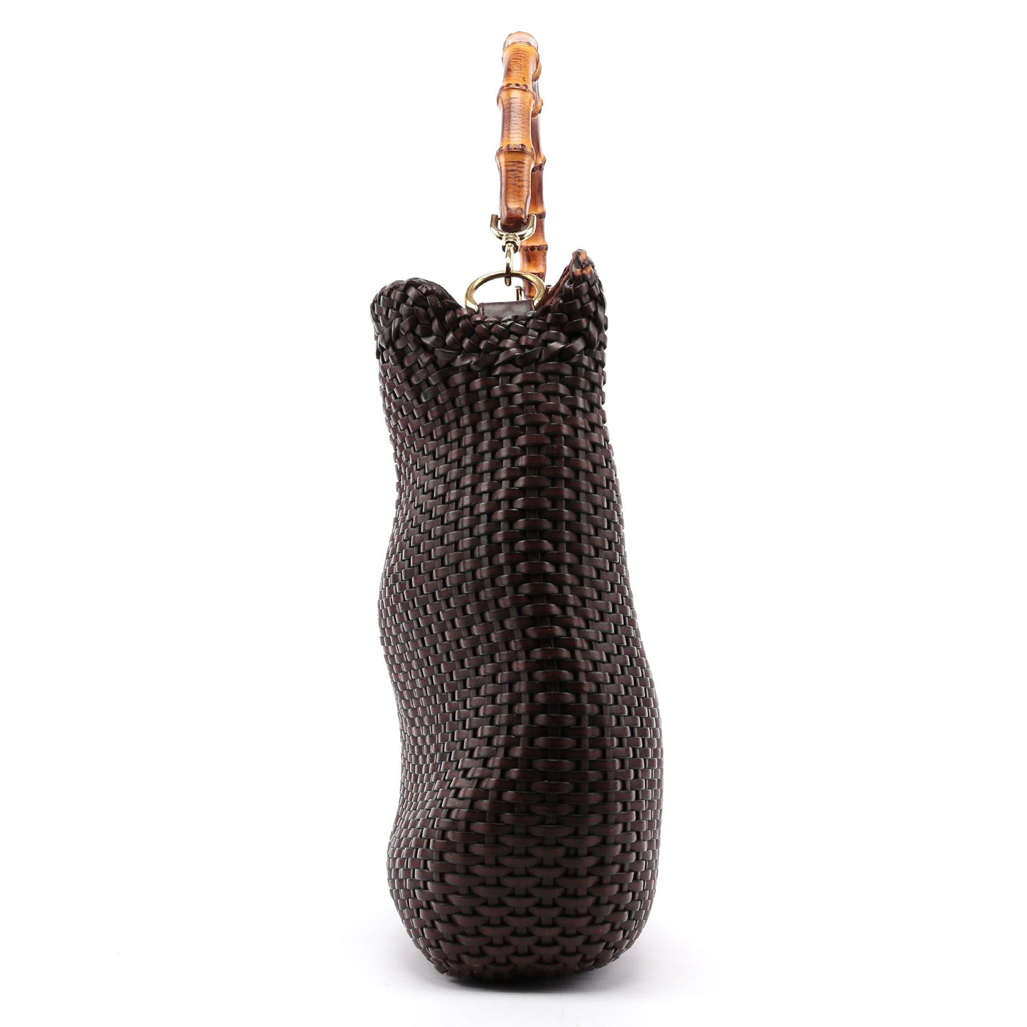 1996 Large Brown Woven Bamboo 2-Way Bag