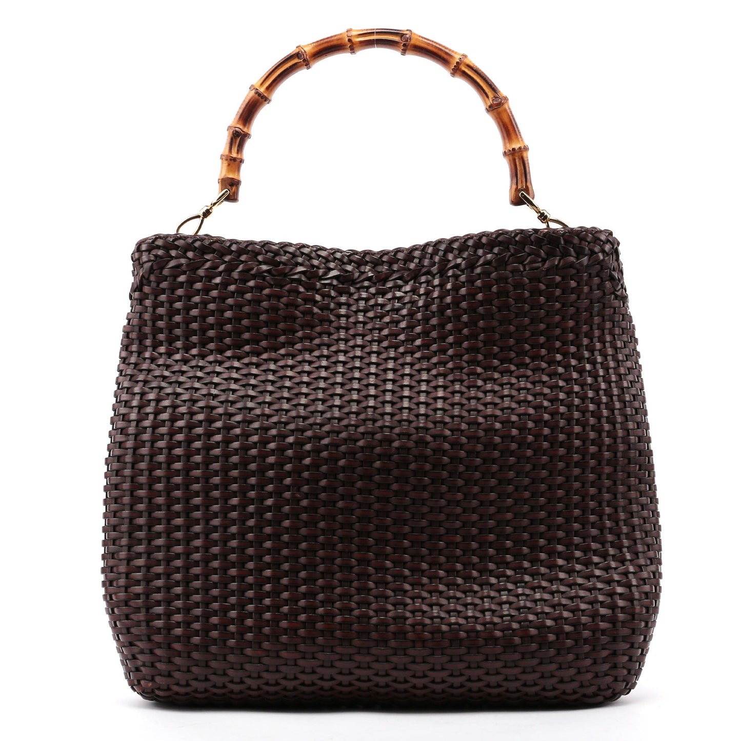 1996 Large Brown Woven Bamboo 2-Way Bag