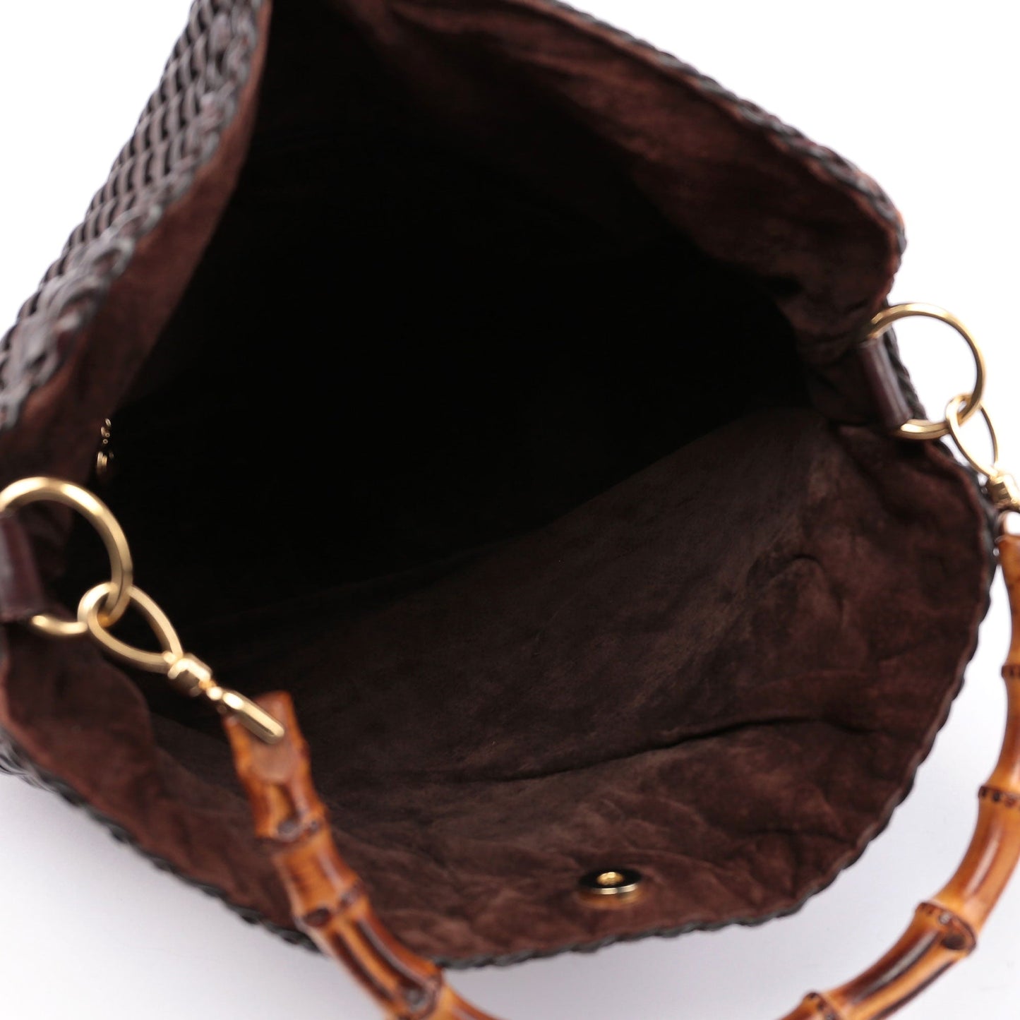 1996 Large Brown Woven Bamboo 2-Way Bag