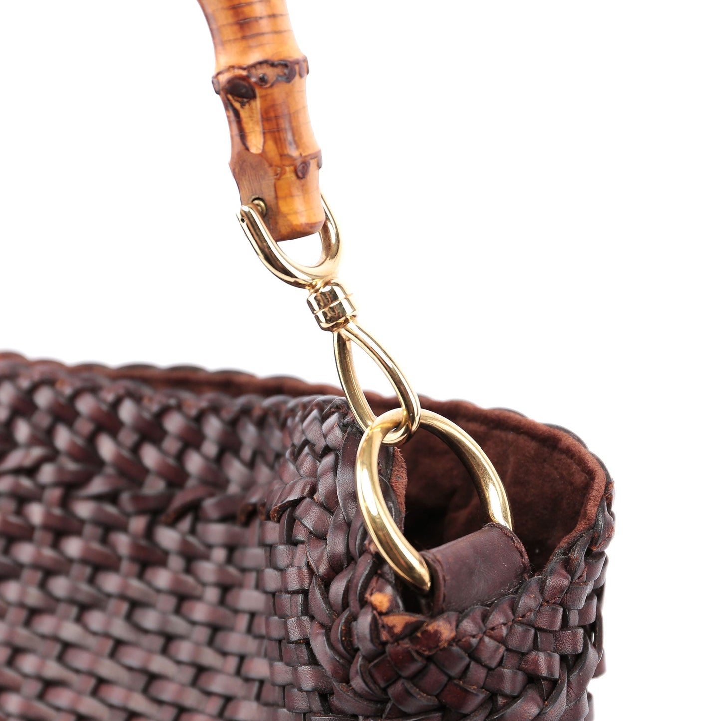 1996 Large Brown Woven Bamboo 2-Way Bag