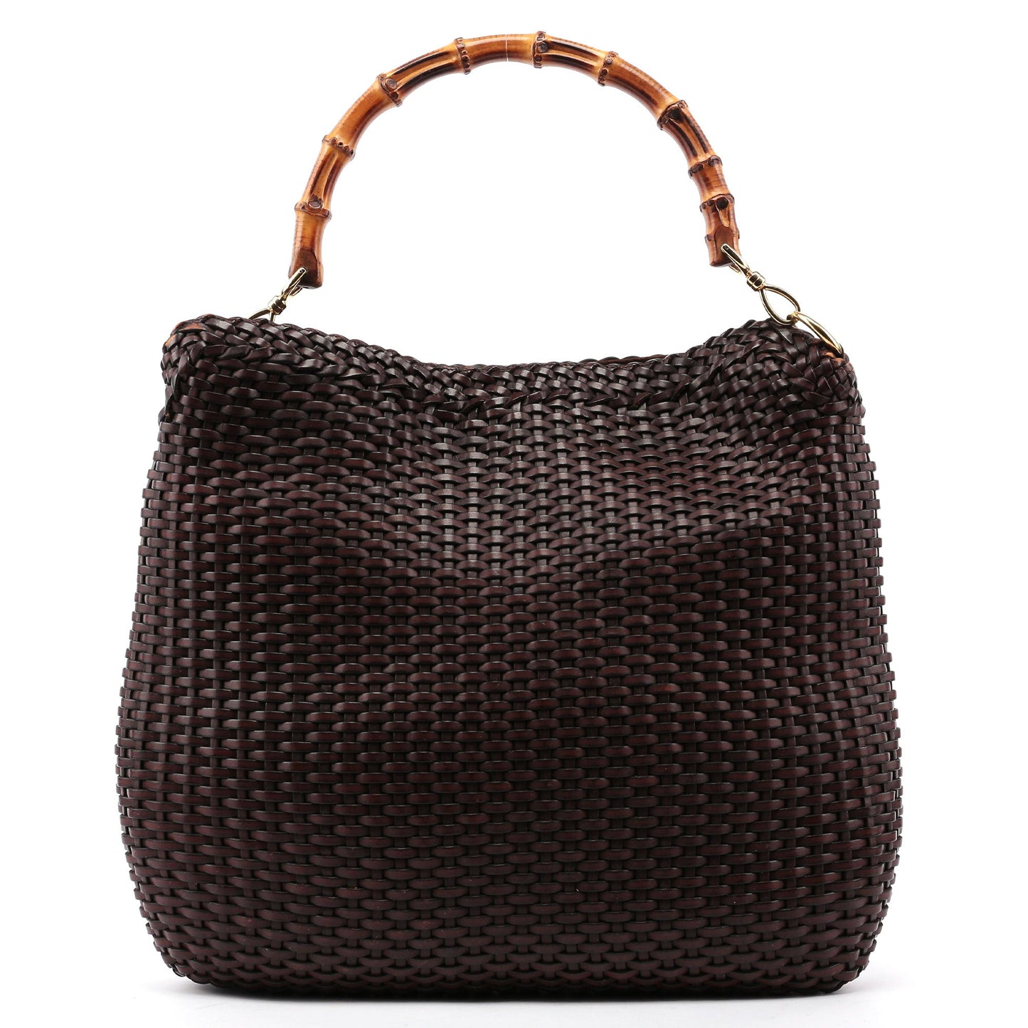 1996 Large Brown Woven Bamboo 2-Way Bag