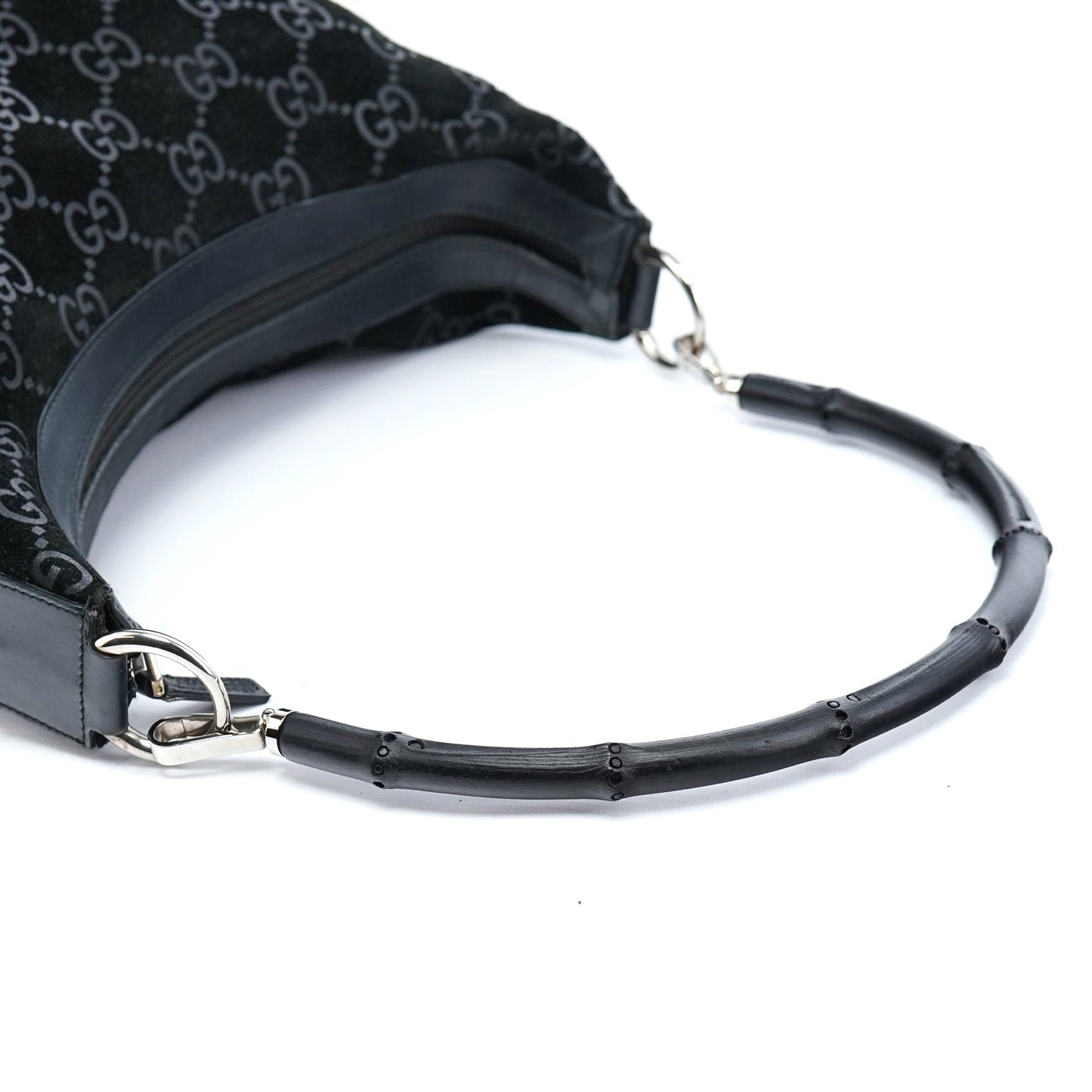 1997 Black GG Suede Bamboo Shoulder Bag