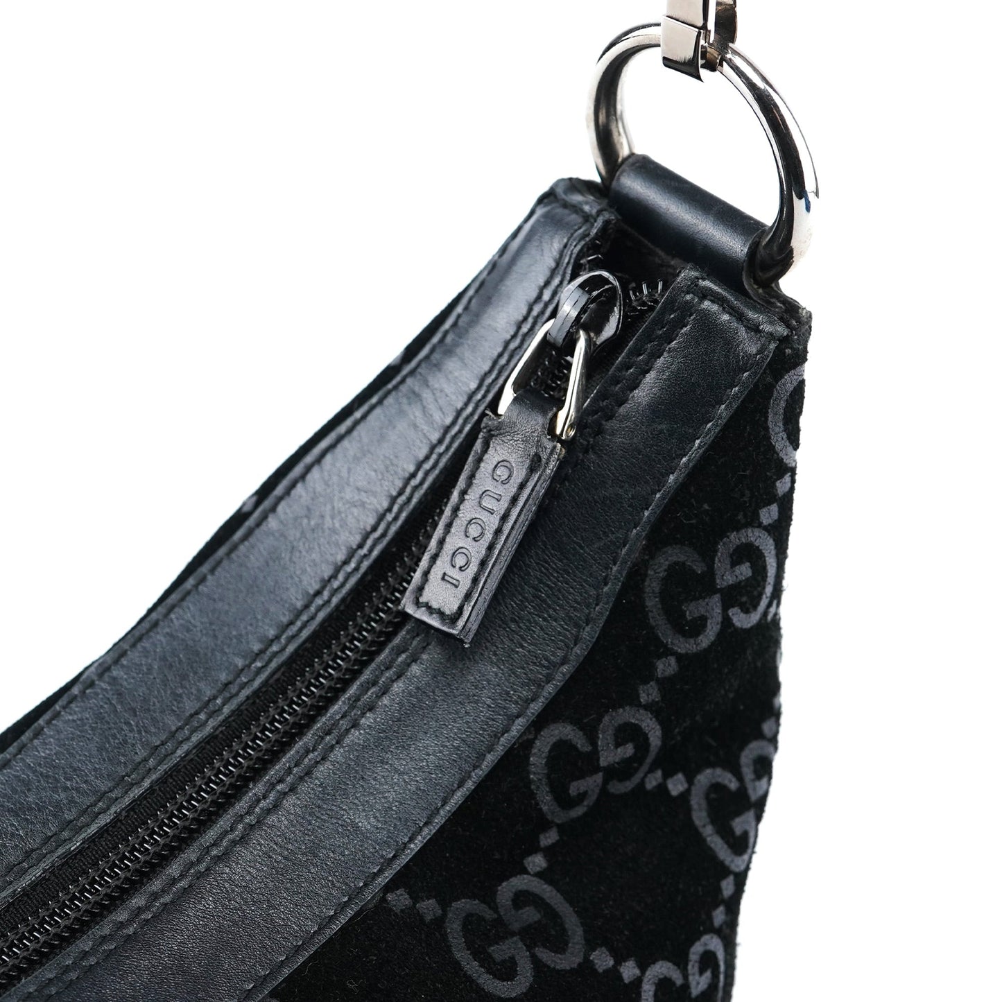 1997 Black GG Suede Bamboo Shoulder Bag