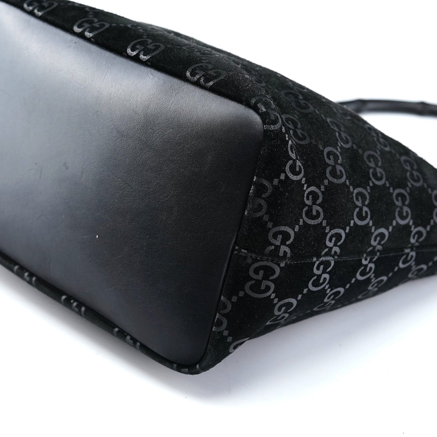 1997 Black GG Suede Bamboo Shoulder Bag
