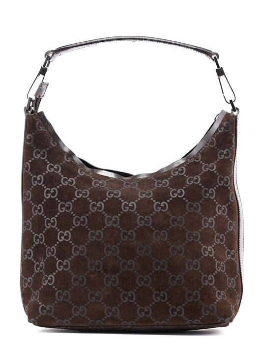 1997 Black GG Suede Shoulder Bag