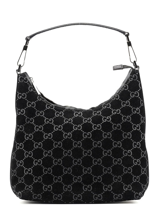 1997 Black GG Suede Shoulder Bag
