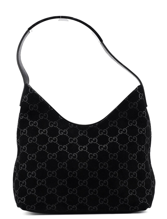 1997 Black GG Suede Shoulder Bag