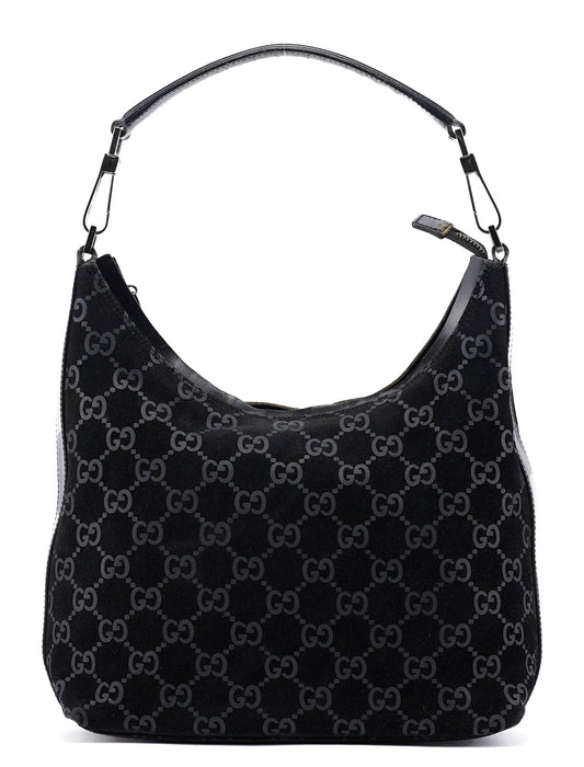 1997 Black GG Suede Shoulder Bag