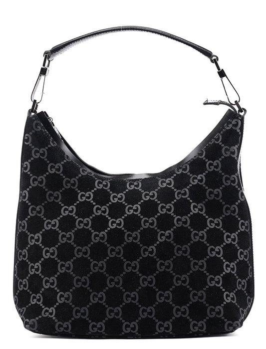 1997 Black GG Suede Shoulder Bag