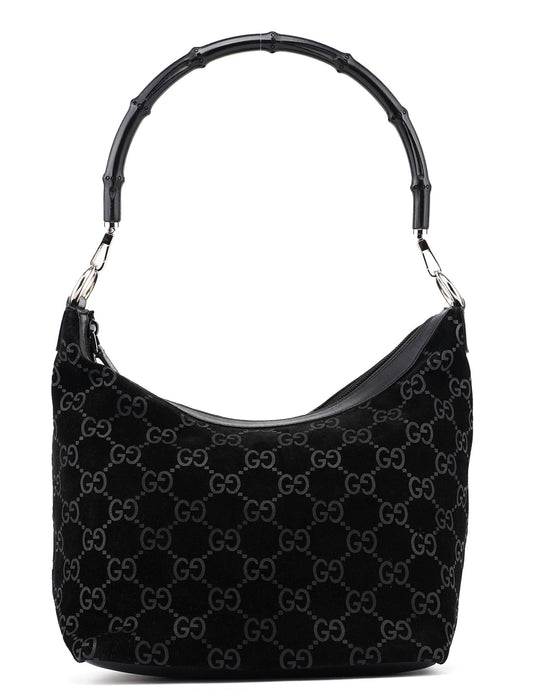 1997 Black Suede GG Bamboo Shoulder Bag