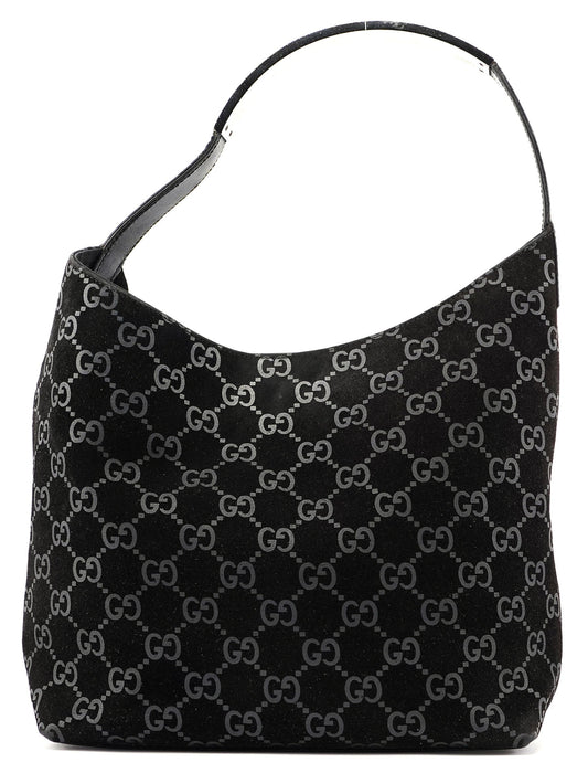 1997 Black Suede GG Hobo Shoulder Bag