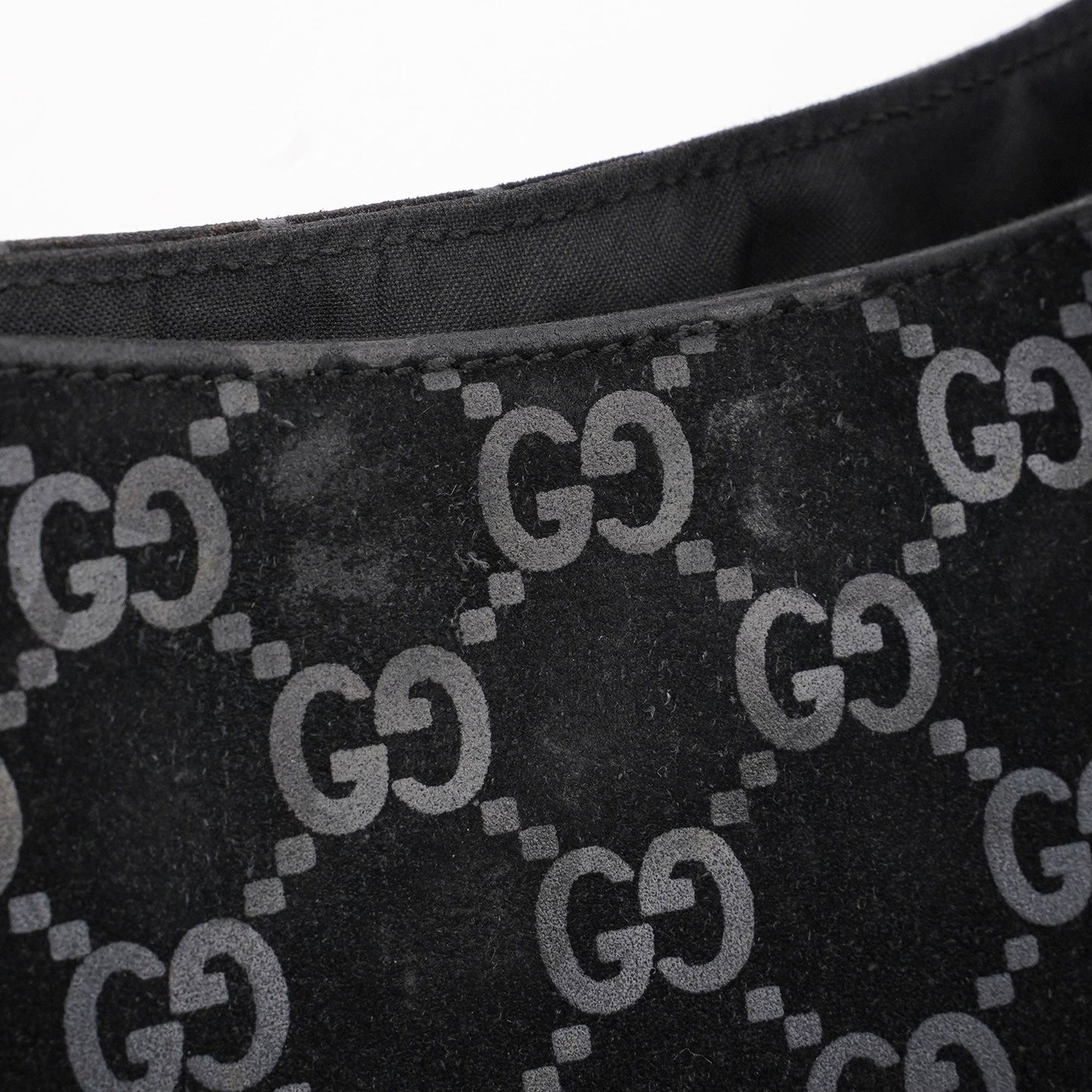 1997 Black Suede GG Hobo Shoulder Bag
