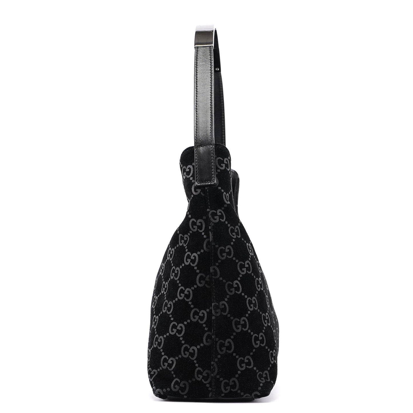 1997 Black Suede GG Hobo Shoulder Bag