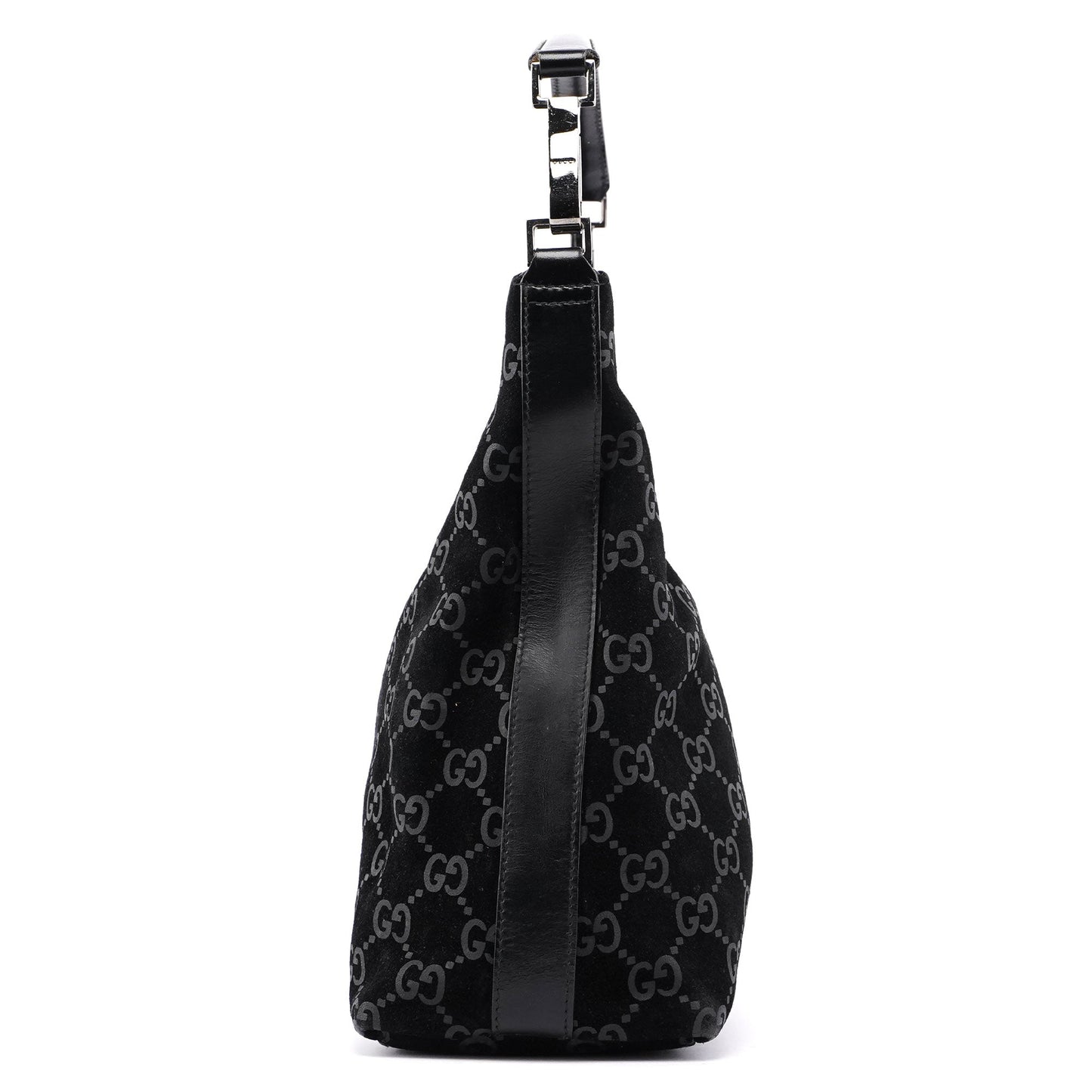1997 Black Suede GG Hobo Shoulder Bag