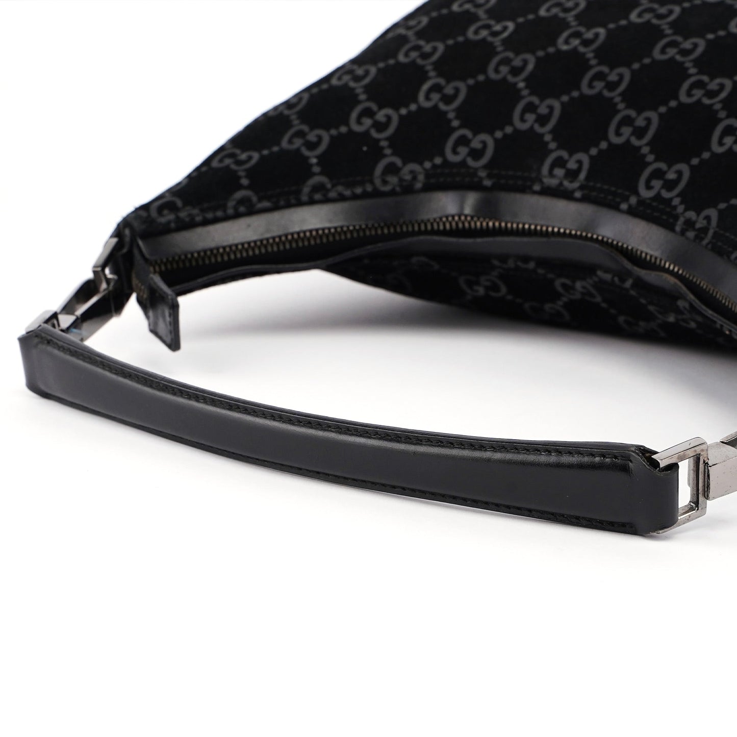 1997 Black Suede GG Hobo Shoulder Bag