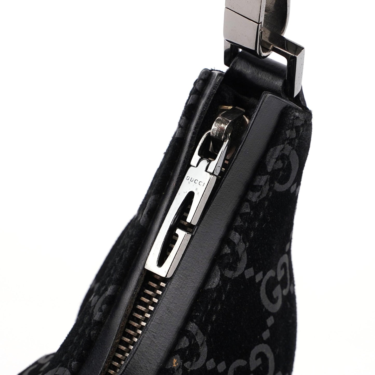 1997 Black Suede GG Hobo Shoulder Bag