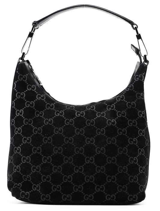 1997 Black Suede GG Hobo Shoulder Bag