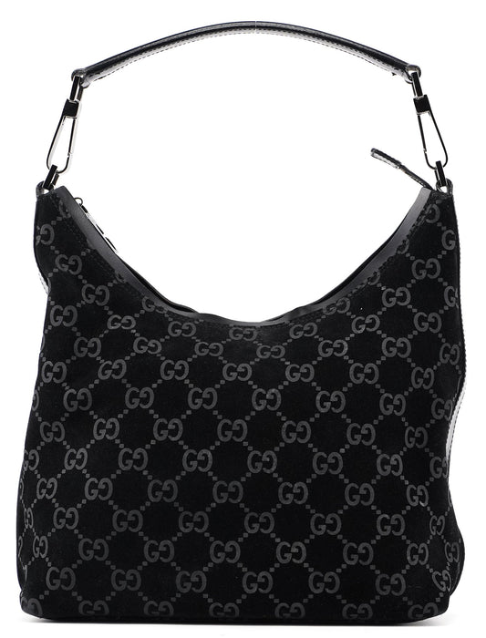 1997 Black Suede GG Hobo Shoulder Bag