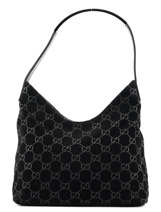 1997 Black Suede GG Hobo Shoulder Bag