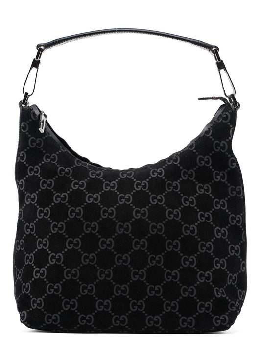 1997 Black Suede GG Hobo Shoulder Bag