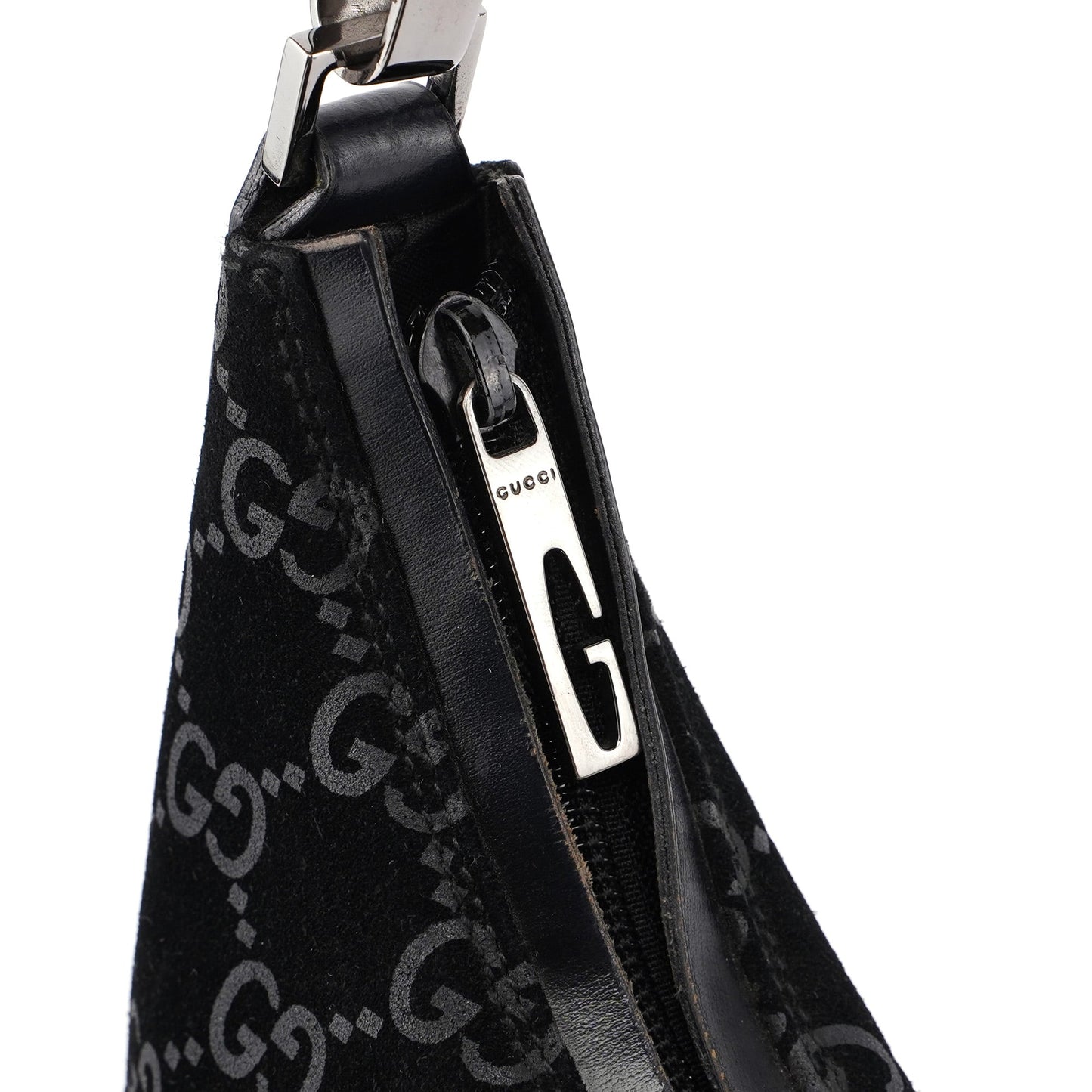 1997 Black Suede GG Hobo Shoulder Bag