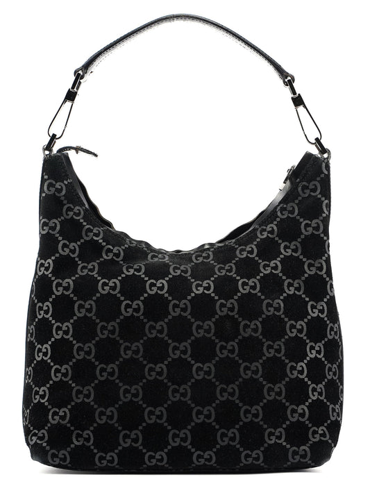 1997 Black Suede GG Shoulder Bag