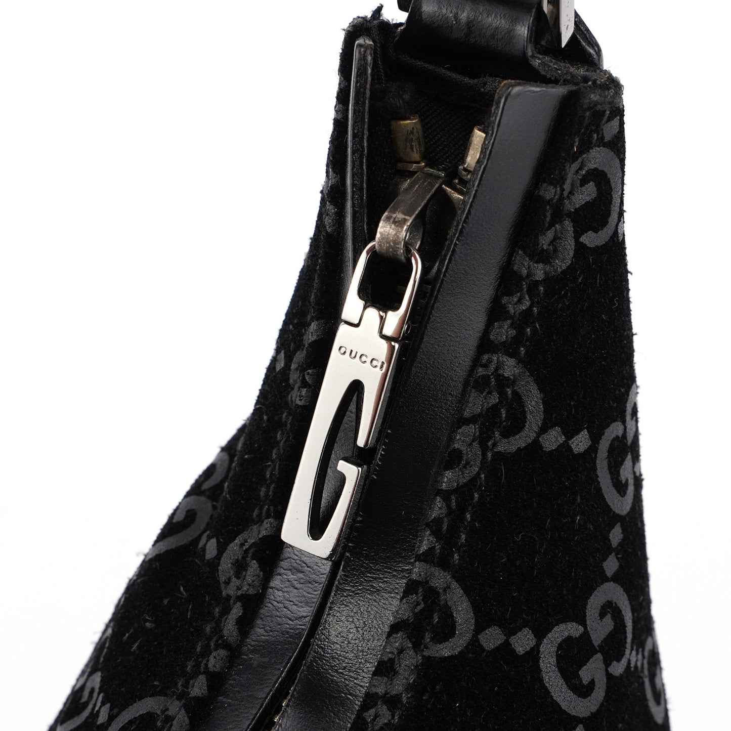 1997 Black Suede GG Shoulder Bag