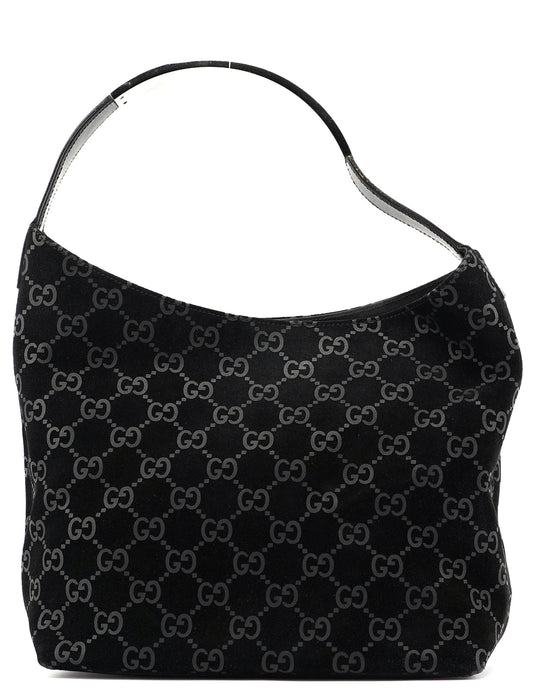 1997 Black Suede GG Shoulder Bag