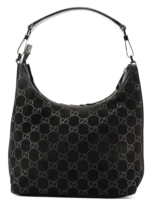 1997 Black Suede GG Shoulder Bag