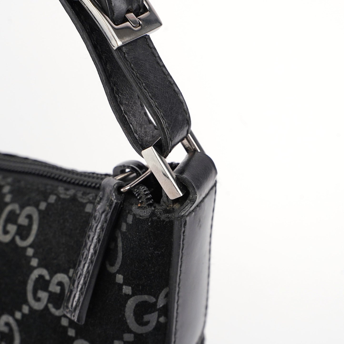 1997 Black Suede GG Shoulder Bag