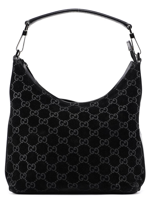 1997 Black Suede GG Shoulder Bag