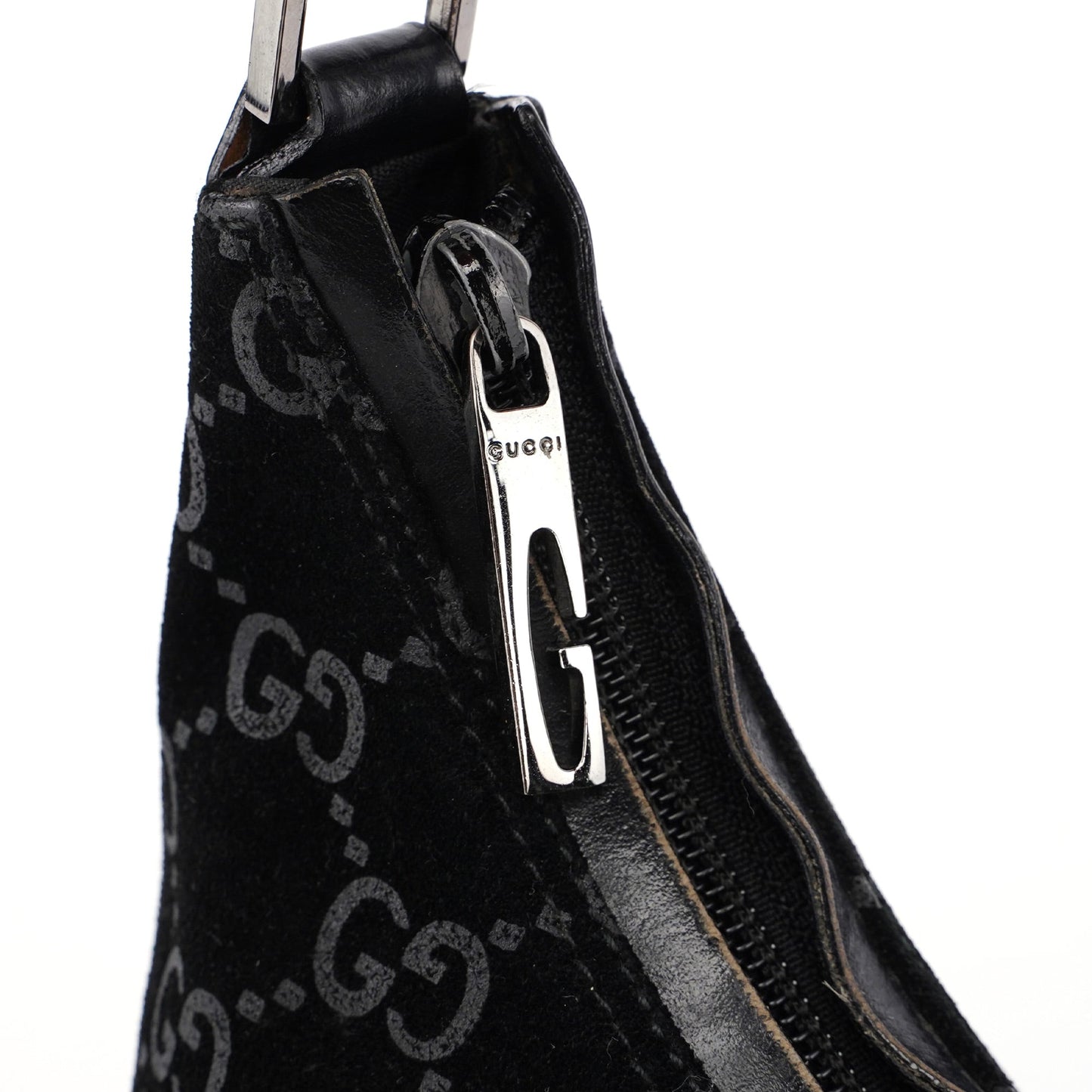 1997 Black Suede GG Shoulder Bag