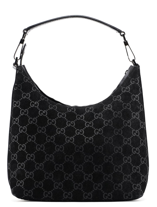 1997 Black Suede GG Shoulder Bag