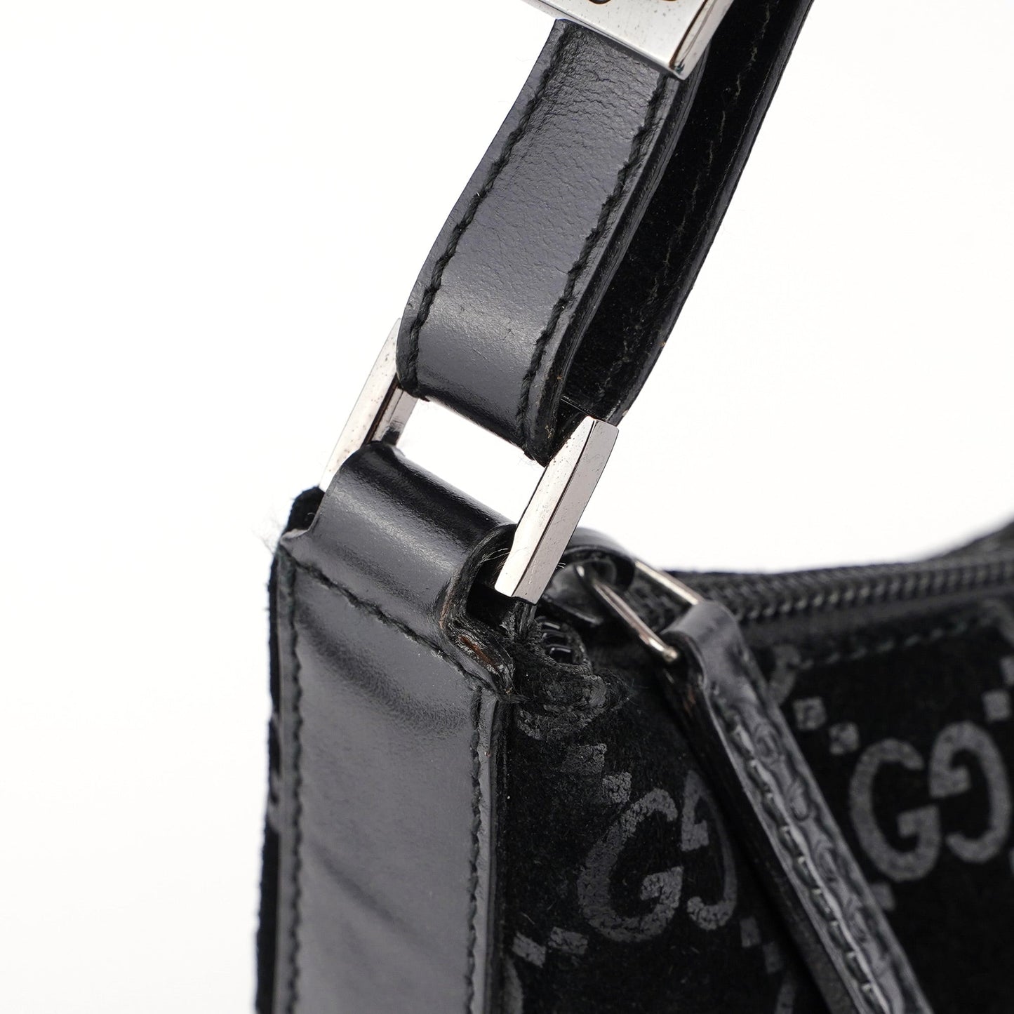 1997 Black Suede GG Shoulder Bag