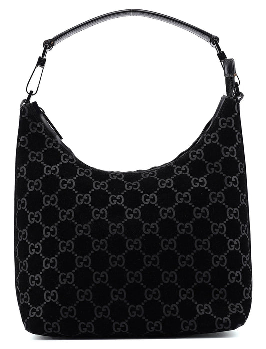 1997 Black Suede GG Shoulder Bag