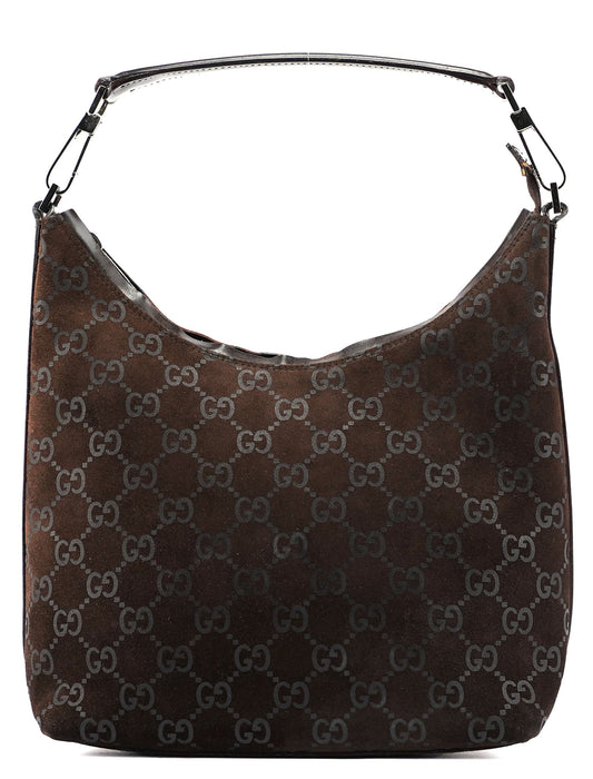 1997 Brown Suede GG Shoulder Bag