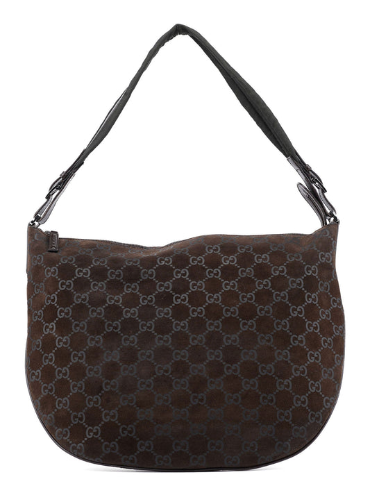1997 Brown Suede GG Shoulder Bag