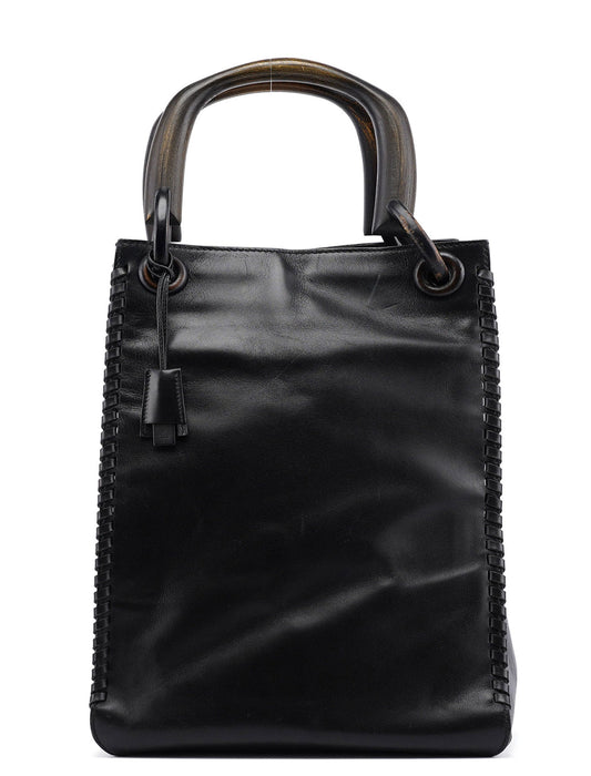 2002 Black Calfskin Wood Handle Bag