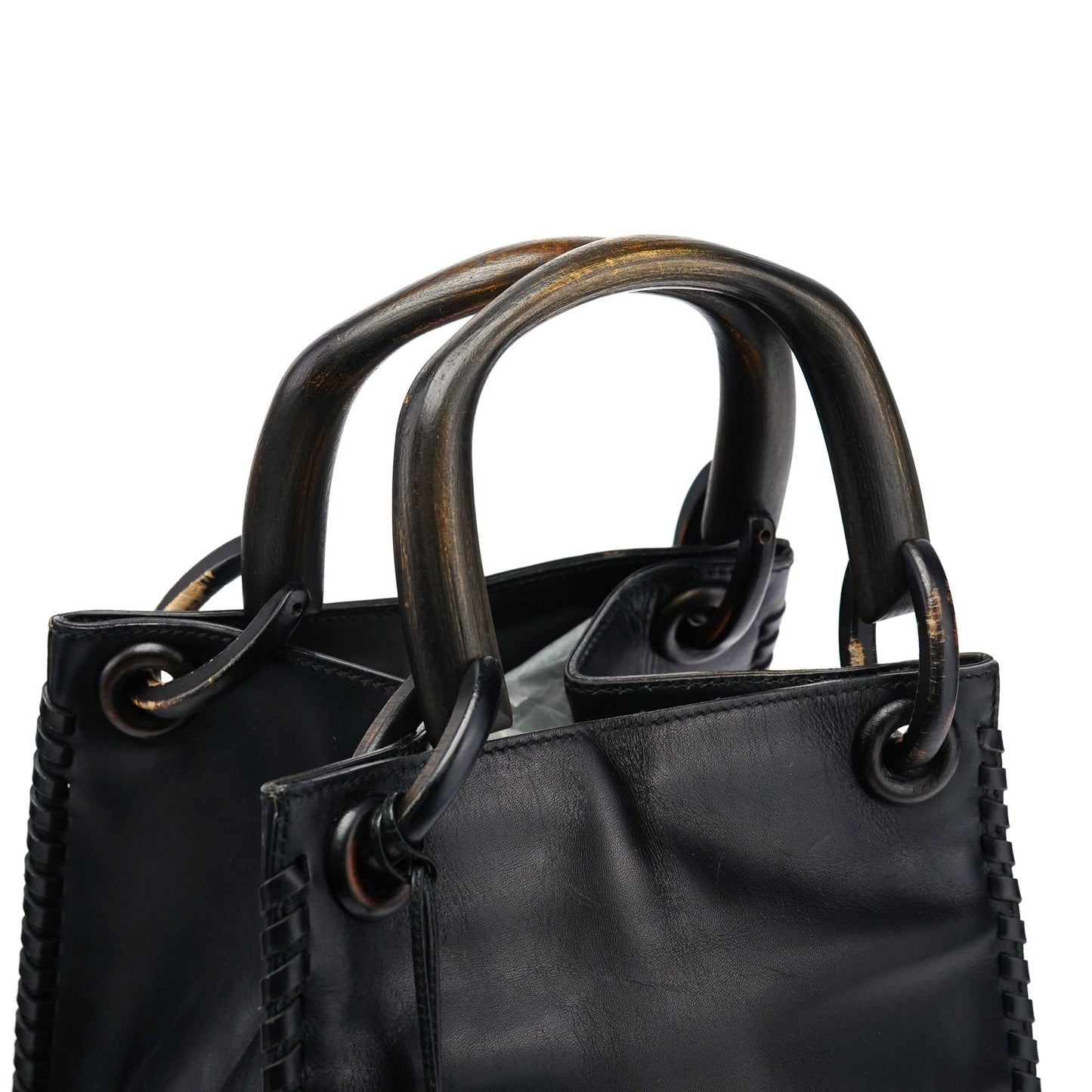 2002 Black Calfskin Wood Handle Bag