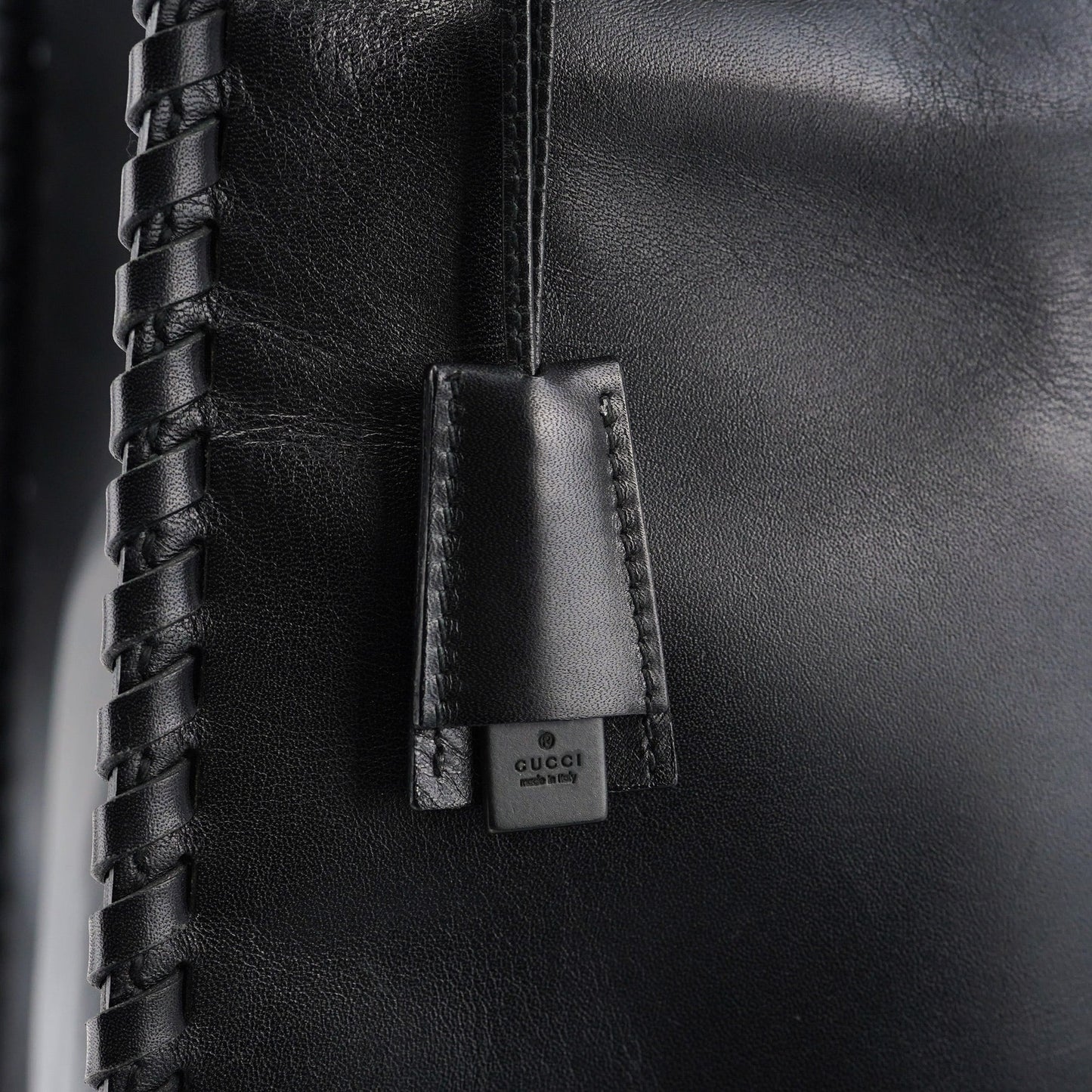 2002 Black Calfskin Wood Handle Bag