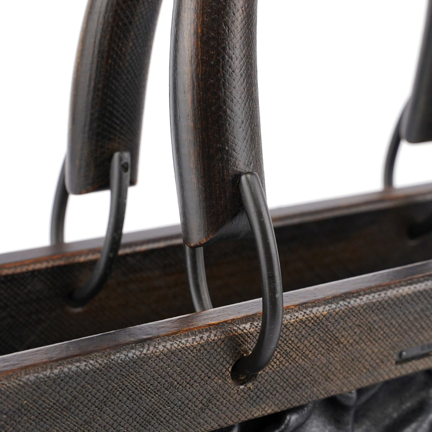 2002 Black Leather Runway Wood Handle Bag