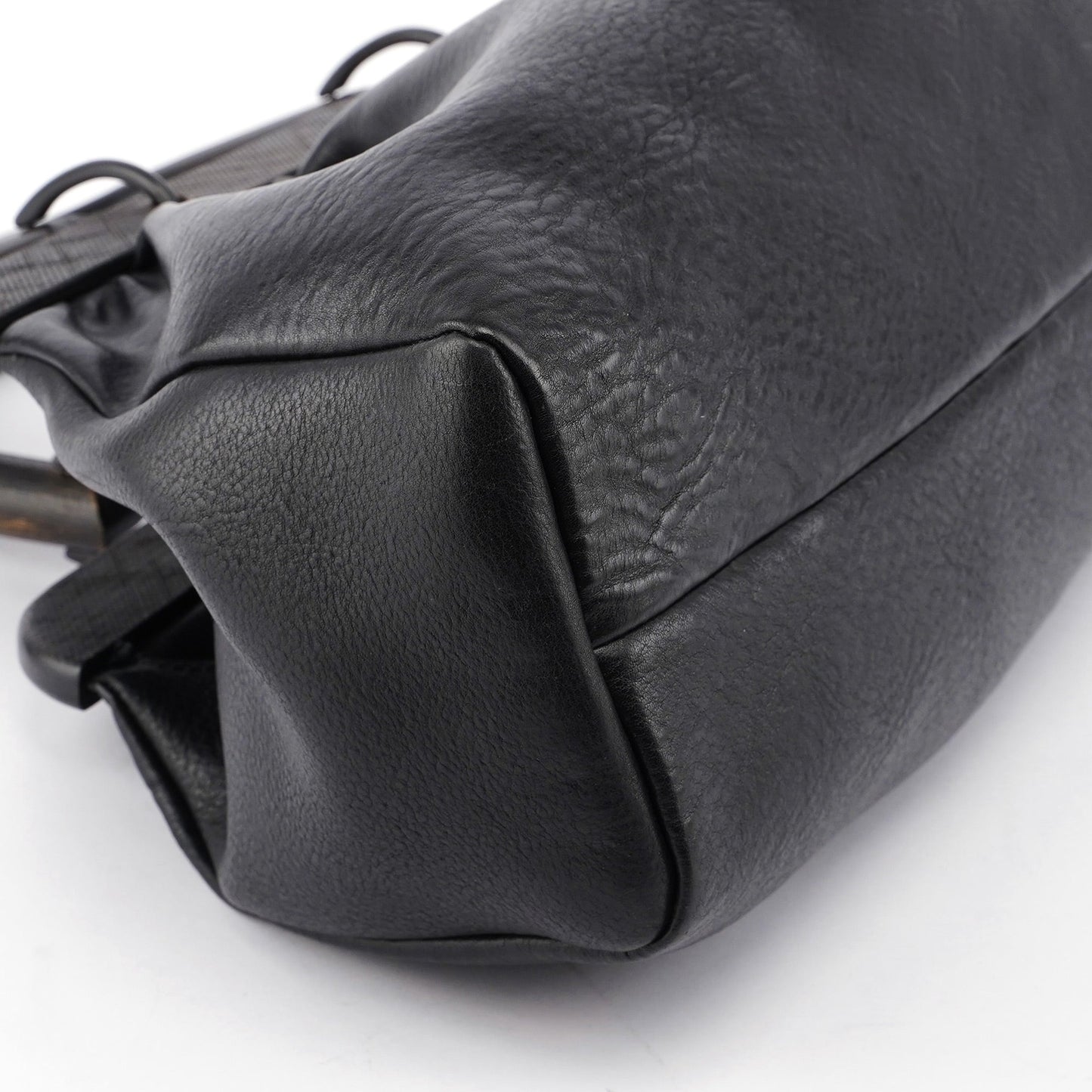 2002 Black Leather Runway Wood Handle Bag